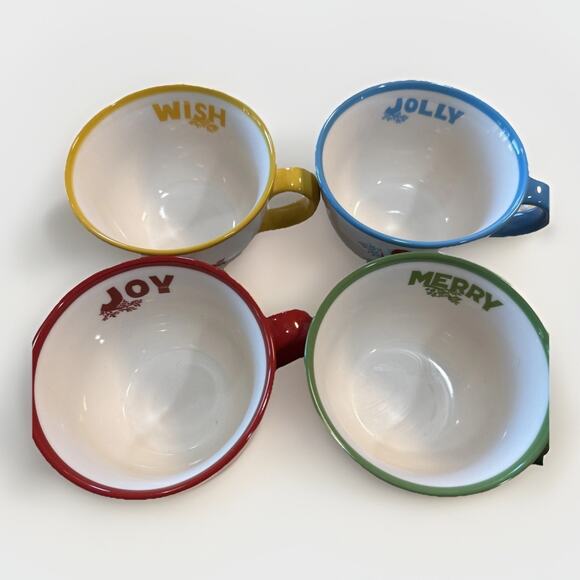 Starbucks 2007 Set Of 4 Holiday Christmas Mugs - Joy Wish Merry Jolly 10oz - Picture 1 of 6